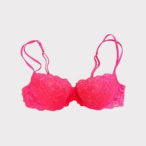 PINK Neon Pink Lace Push Up Bra